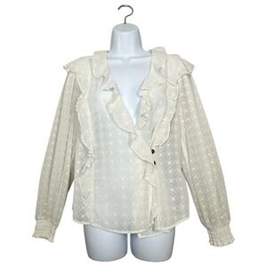 Maeve Anthropologie Laila Ivory Ruffle Blouse Sheer Eyelet Romantic Size US 8